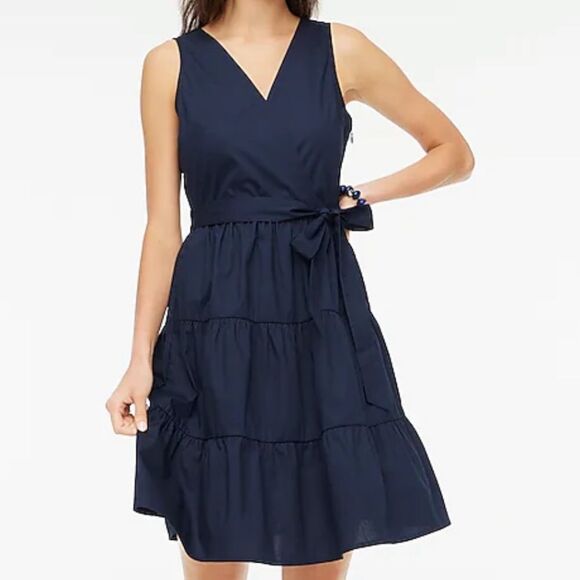 J Crew Factory NWT Faux-wrap Sleeveless Mini Dress Size 4 Navy Blue - Picture 1 of 10